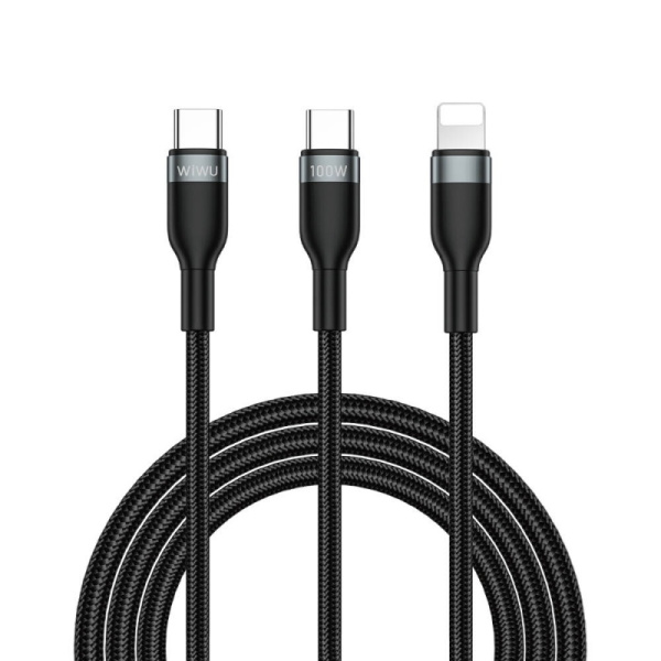 Кабель WIWU Concise USB-C to USB-C + Lightning 1.2m 100W Black