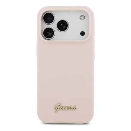 Guess для iPhone 17 Pro чехол Liquid silicone Gold metal logo & Camera Hard Pink (MagSafe)